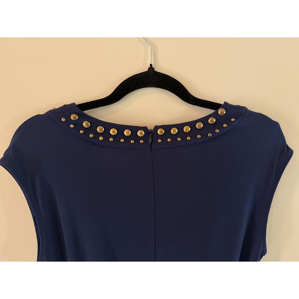 Michael Kors Navy Blue Studded Neck Wide Leg Jumpsuit Gold Hardware Sleeveless - Picture 6 of 8